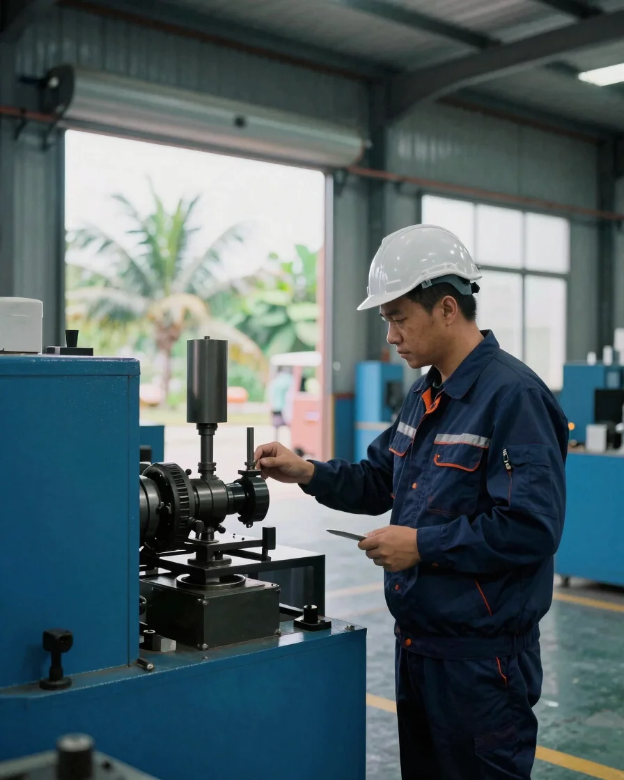 Realistic industrial photograph of a Vietnamese engineer in prote