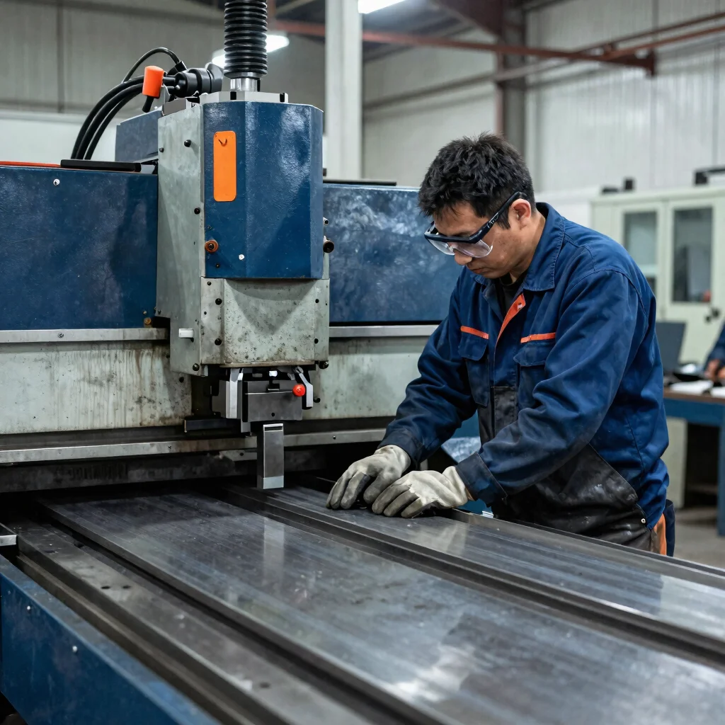 Realistic documentary photo of a machinist operating a CNC metal